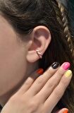 Şeker Pembe Geçişli Zirkonlu Earcuff Sıkıştımalı Kıkırdak Küpesi