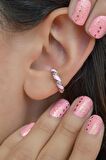 Şeker Pembe Geçişli Zirkonlu Earcuff Sıkıştımalı Kıkırdak Küpesi