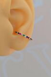 Multicolor Çok Renkli İnce Taşlı Earcuff Sıkıştırmalı Kıkırdak Küpesi