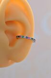 Multicolor Çok Renkli İnce Taşlı Earcuff Sıkıştırmalı Kıkırdak Küpesi Gümüş Renk