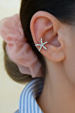 Deniz Yıldızı Figürlü Zirkon Taşlı Earcuff Sıkıştırmalı Kıkırdak Küpesi