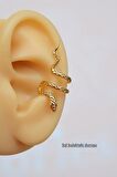 Gold Yılan Earcuff Sıkıştırmalı Kıkırdak Küpesi