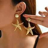 Büyük Deniz Yıldızı Tasarımlı Sallantı Küpe Altın Kaplama