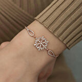 Ebuz Gümüş Rose Baget Taşlı Kar Tanesi Bileklik