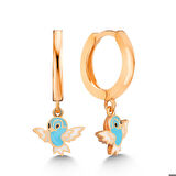 Ebuz Gümüş Rose Mavi Renkli Sallantılı Kuş Kadın Küpe