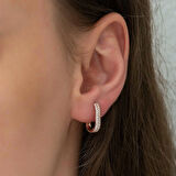 Ebuz Gümüş Çift Taraflı Beyaz Taşlı J Kadın Küpe