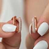 Ebuz Gümüş Çift Taraflı Beyaz Taşlı J Kadın Küpe