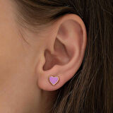 Ebuz Gümüş Fosforlu Lila Kalp Küpe