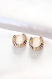Pirinç Gold Renkli Mineli Oval Minimal Küpe - EBJ240521W24096