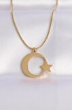 316L Çelik Zincir Gold Renk Ay Yıldız Unisex Kolye - EBJ240601W24675