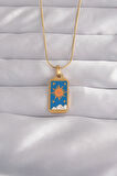 316L Çelik Gold Renk Mavi Mineli Güneş Model Tarot Kolye - EBJ240912W27730