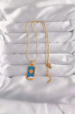 316L Çelik Gold Renk Mavi Mineli Güneş Model Tarot Kolye - EBJ240912W27730