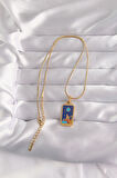 316L Çelik Gold Renk Mavi Mineli Kız Figür Tarot Kolye - EBJ240912W27737