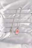 316L Çelik Gümüş Renk Pembe Mineli Güneş Model Tarot Kolye - EBJ240912W27747