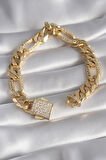 Gold Renk Zirkon Taşlı Zincir VIP Exclusive Seri Gurmet Model Kadın - EBJ241026W28654