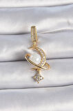 Gold Renk Zirkon Taş Detaylı Hilal Model Sallantı İncili Ajda Charm - EBJ241109W28982