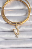 Gold Renk Zirkon Taş Detaylı Hilal Model Sallantı İncili Ajda Charm - EBJ241109W28982