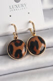 Pirinç Gold Renk Leopar Desenli Daire Model Kadın Küpe - EBJ241228W30178