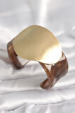Kahverengi Mermer Desen Akrilik Plastik Gold Daire Plaka Model Vintage Kadın Bilezik - EBJ250201W30893