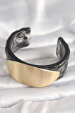 Siyah Mermer Desen Akrilik Plastik Gold Oval Plaka Model Vintage Kadın Bilezik - EBJ250201W30896