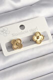 Gold Renk İşleme Detaylı Yonca Model Kadın Küpe - EBJ250301W31469