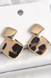 Pirinç Gold Renk Sallant Kare Leopar Desen Model Kadın Küpe - EBJ250315W32063