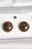 Pirinç Gold Renk 3D Daire Leopar Model Kadın Küpe - EBJ250315W32069
