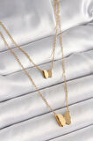 Gold Renk 2'Li Simli Kelebek Model Kadın Kolye - EBJ250412W32655