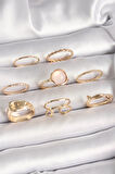 Pirinç Gold Renk Pembe Mineli Kemer Model Kadın Yüzük Seti - EBJ250412W32492