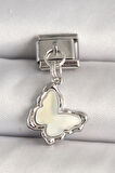 Gümüş Renk Beyaz Kelebek Model Nomination Charm - EBJ250501W32953