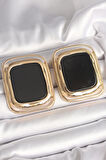Pirinç Gold Renk Siyah Mineli Kare Model Kadın Küpe - EBJ250501W32791