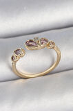 Pirinç Gold Renk Pembe Damla Zirkon Taşlı Ayarlanabilir Kadın Yüzük - EBJ250501W33629