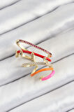 Pirinç Zirkon Taşlı Kırmızı Turuncu Pembe Sıkıştırma Sağ Kıkırdak Gold Renk Kadın Küpe - EBJ250620W35740