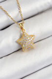  Zirkon Taşlı Yıldız Model Gold Renk Kadın Kolye - EBJ250711W36518