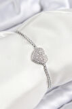Pirinç Zirkon Taşlı Kalp Model Gümüş Renk Asansörlü Kadın Bileklik - EBJ250816W37453