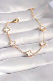 Gold Renk Beyaz Yonca Model Kadın Bileklik - EBJ250920W37781