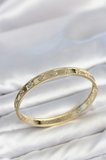 Gold Renk Pirinç Yonca Model Zirkon Taşlı Kadın Kelepçe Bileklik - EBJ260725W44288