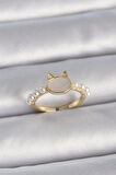 Gold Renk Ayarlanabilir Beyaz Mineli Kedi Model İnci Detay Kadın Yüzük - EBJ261410W29245