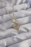 Pirinç Zirkon Taşlı Gold Renk Oval Detaylı Serenay Kolyesi - EBJ270706W25187