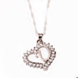 Ebuz Gümüş U Harfi Kalpli Kadın Kolye