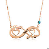 Ebuz ​Gümüş Rose Kalpli Sonsuzluk İsimli Kolye