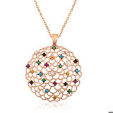 Ebuz Gümüş Rose Geometrik Desenli Madalyon Kolye