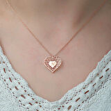 Ebuz ​Gümüş Rose Kişiye Özel Kalbin İçinde Kalp Kadın Kolye