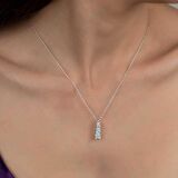 Ebuz Swarovski Taşlı Gümüş Üçtaş Tektaş Bayan Kolye