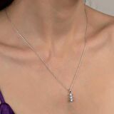 Ebuz Swarovski Taşlı Gümüş Üçtaş Tektaş Bayan Kolye