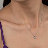 Ebuz Swarovski Taşlı Gümüş Tektaş Bayan Kolye