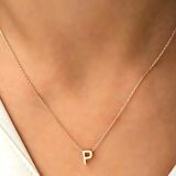 Ebuz Gümüş Gold 3 Boyutlu P Harf Kadın Kolye