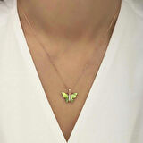 Ebuz Gümüş Rose Yeşil Kaplangözü Taşlı Kelebek Kolye