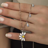 Ebuz Gümüş Rodyum Papatya Seviyor Sevmiyor Kadın Kolye