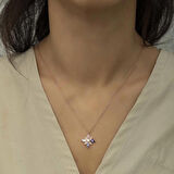 Ebuz Gümüş Rose Mix Taşlı Umut Çiçeği Kolye